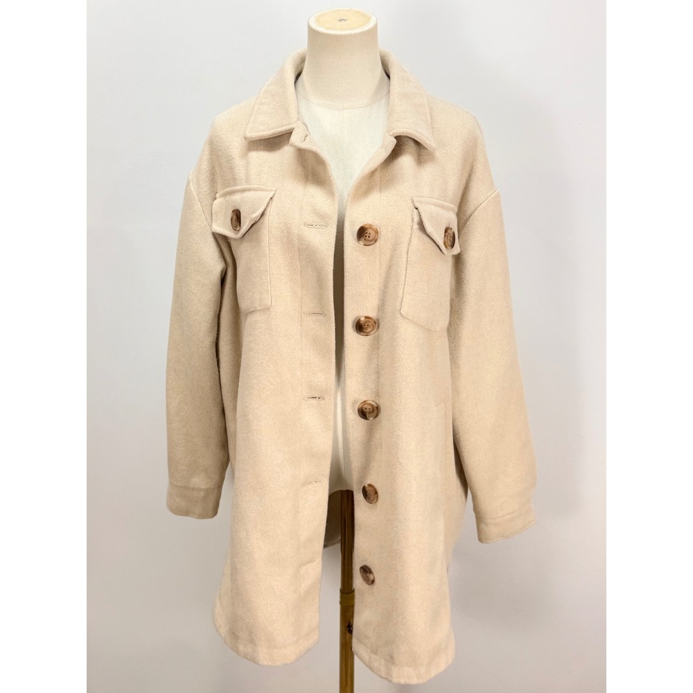 Vine & Valley Cream Wool Blend Button Front Shacket Jacket Women Small
